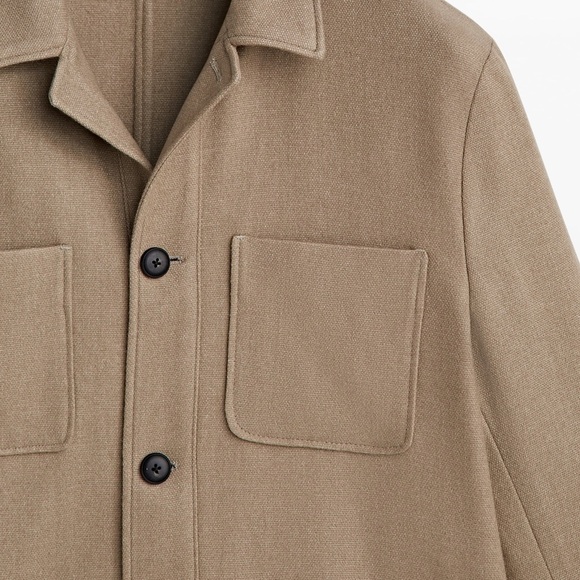 NWT. Massimo Dutti Beige Plain Wool Blend Overshirt. Size M. - Picture 7 of 13